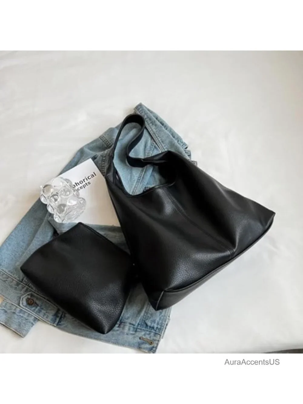 2-Pack Women's Slouchy Hobo Tote Bag Soft PU Leather Shoulder Purses Work